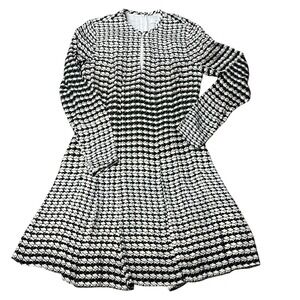 REISS‎ Women's Geometric Print A Line Dress Long Sleeve Black White